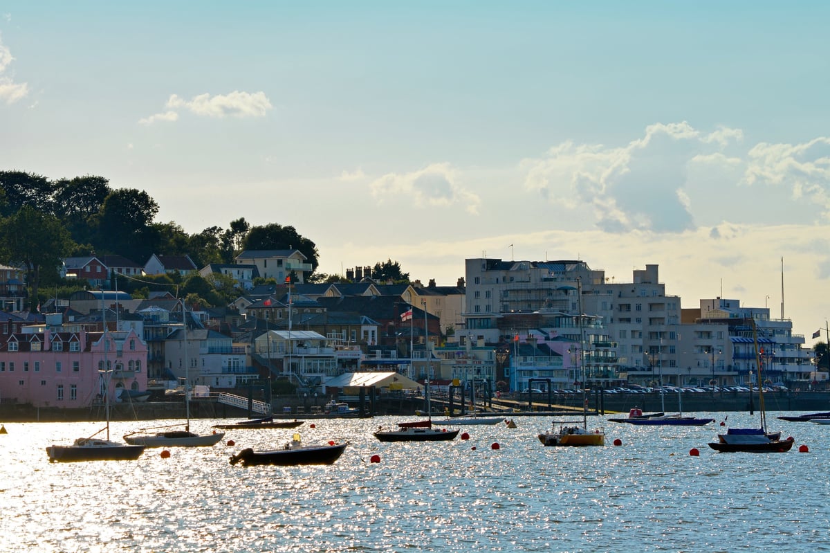 Cowes Seafront on the Isle of Wight as seen from East Cowes on a bright sunny day